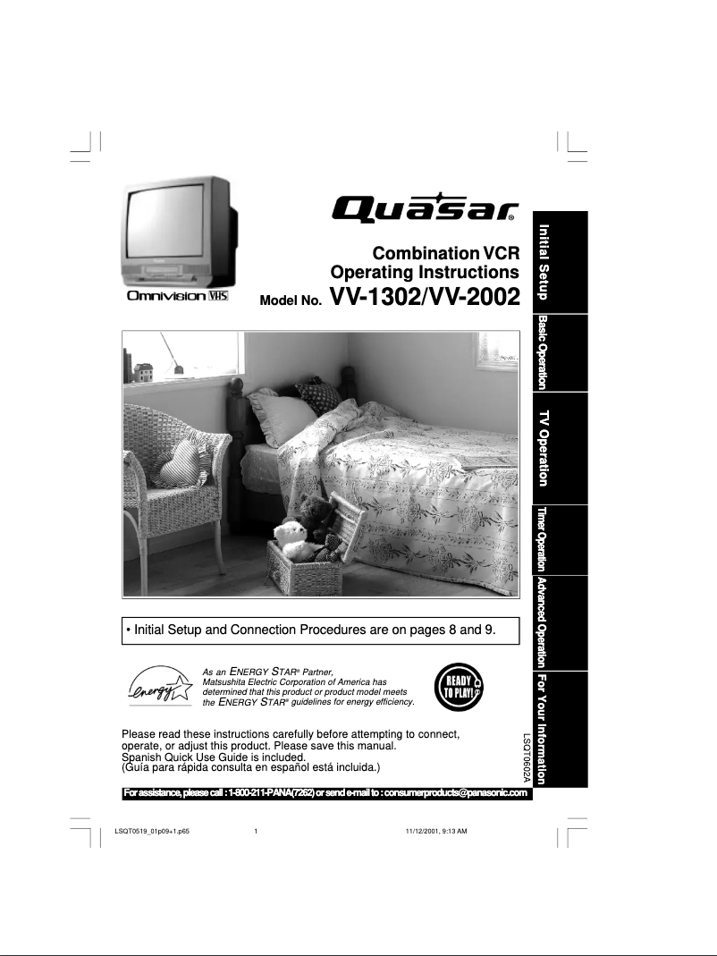 Page 1 of the manual User Manual Panasonic Quasar Omnivision VHS VV-2002