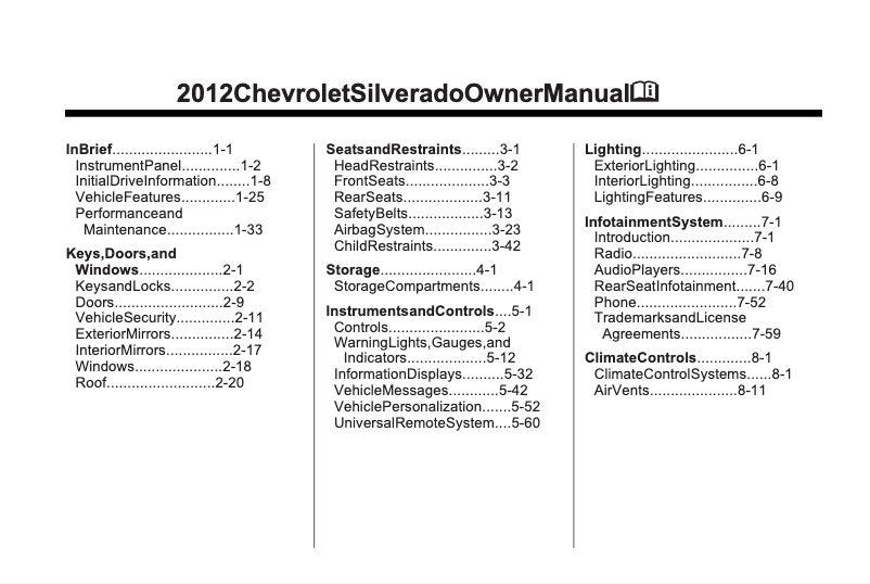 First page image of the manual for Silverado 2500HD (2012)