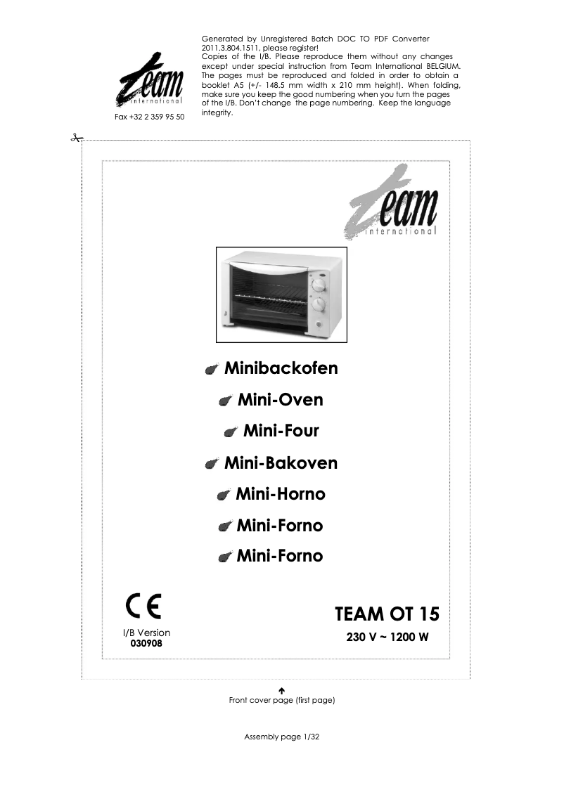 Image de la première page du manuel de l'appareil OT 15