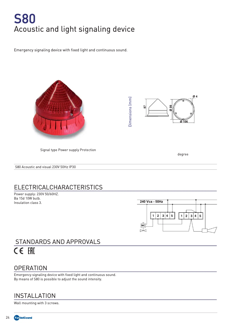 Page 1 of the manual Technical Sheet Fantini Cosmi S80