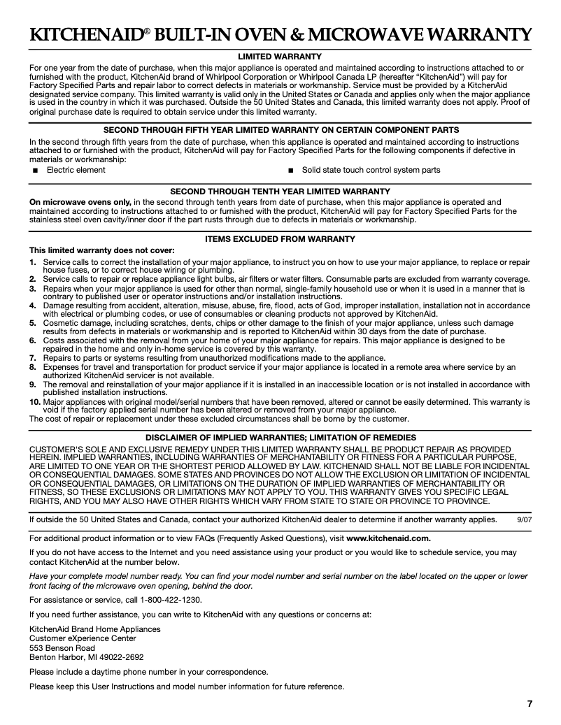 First page image of the manual for KHMC1857WSS