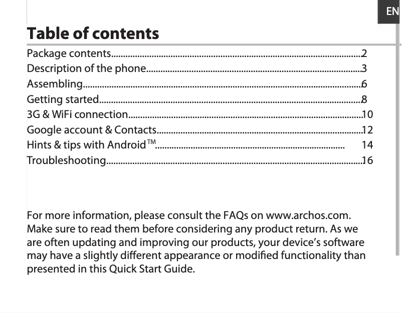 Page 1 of the manual User Manual Archos 35 Titanium