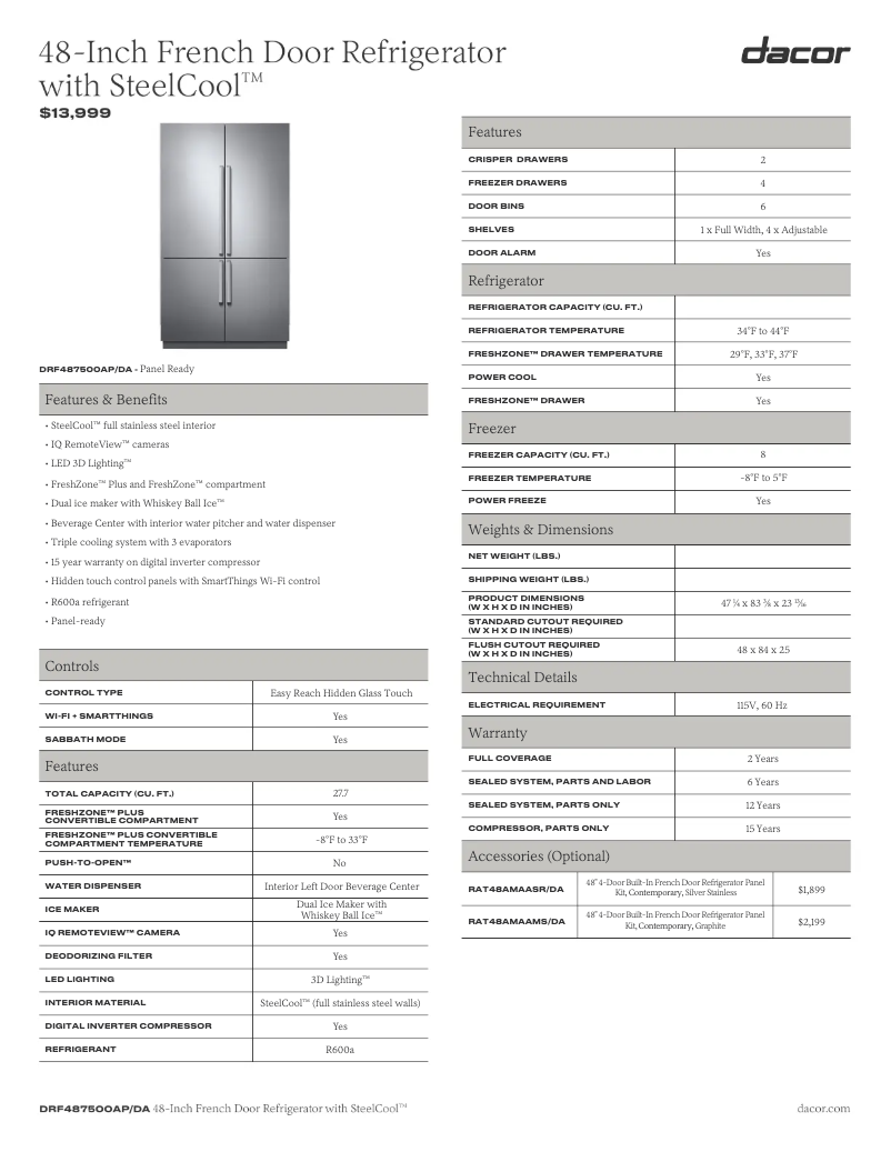 First page image of the manual for DRF487500AP