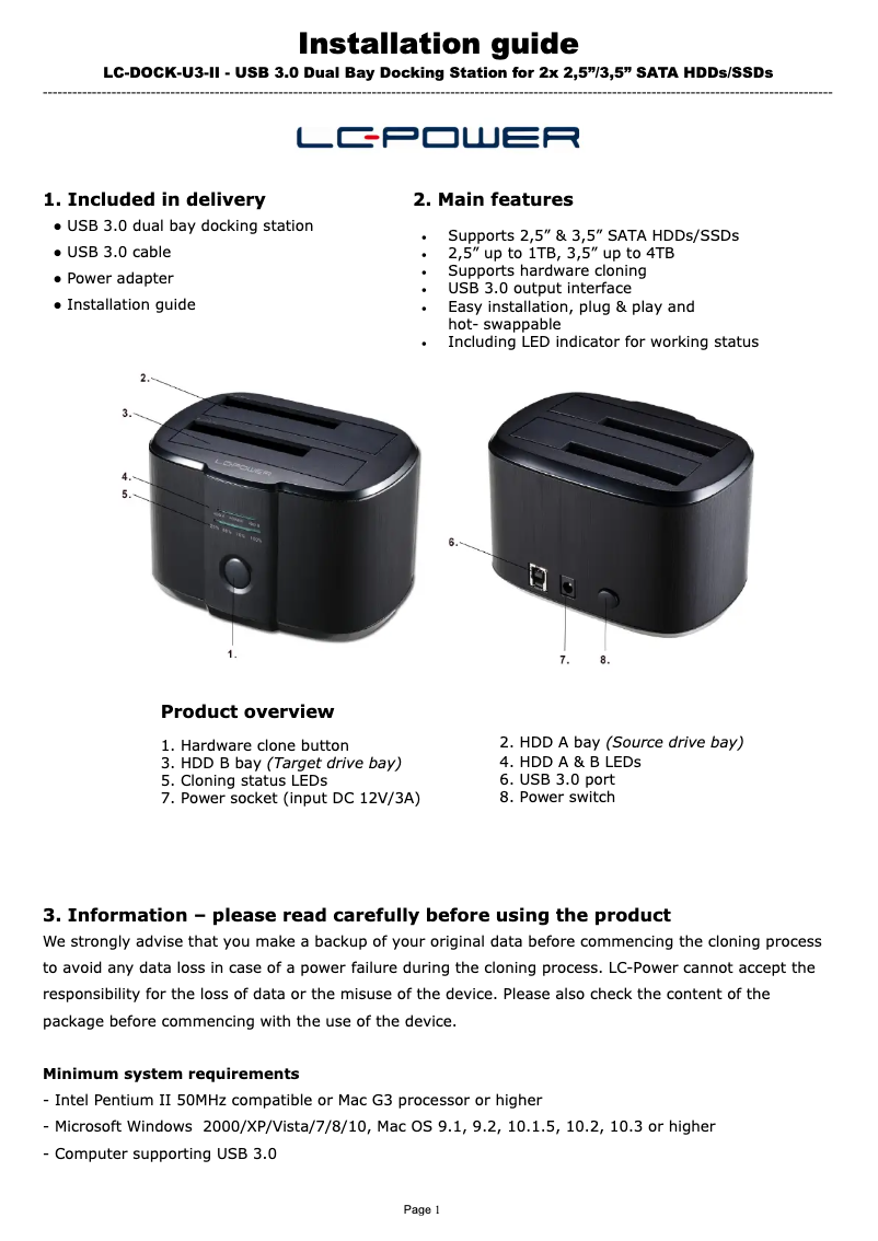 Page 1 of the manual User Manual LC-Power LC-DOCK-U3-II