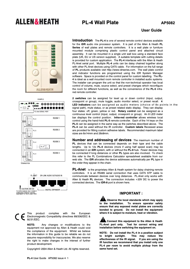 Page 1 of the manual User Manual Allen & Heath PL-4