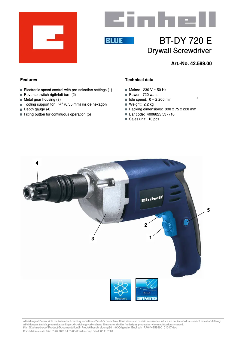 Page 1 of the manual User Manual Einhell BT-DY 720 E