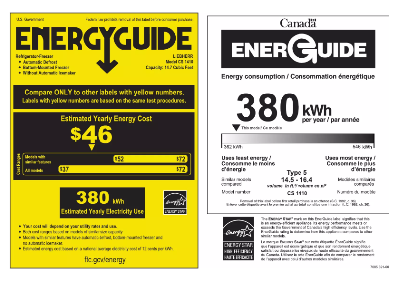 Page 1 of the manual Energy Label Liebherr CS-1410