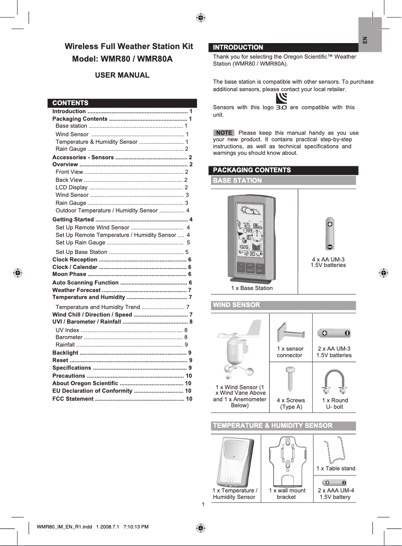 Page 1 of the manual User Manual Oregon Scientific WMR80A