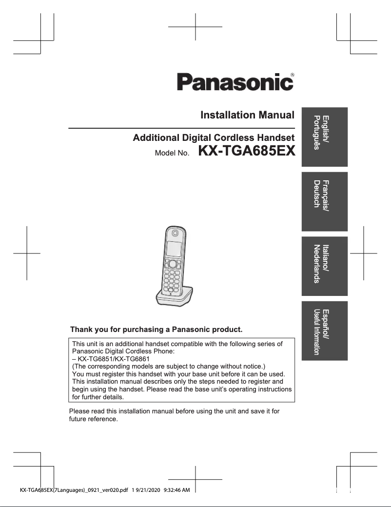 Page 1 of the manual User Manual Panasonic KX-TGA685EX
