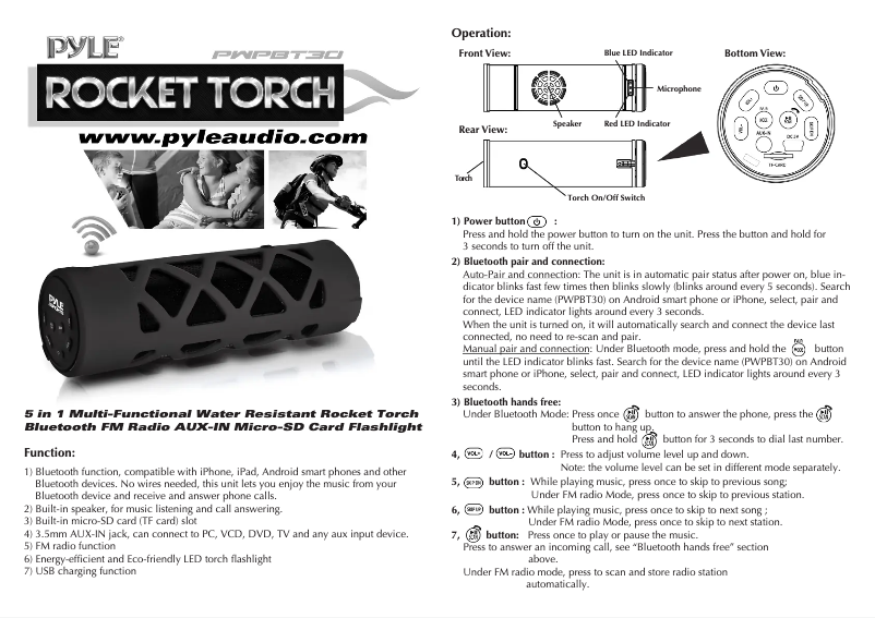 Page 1 of the manual User Manual Pyle PWPBT30