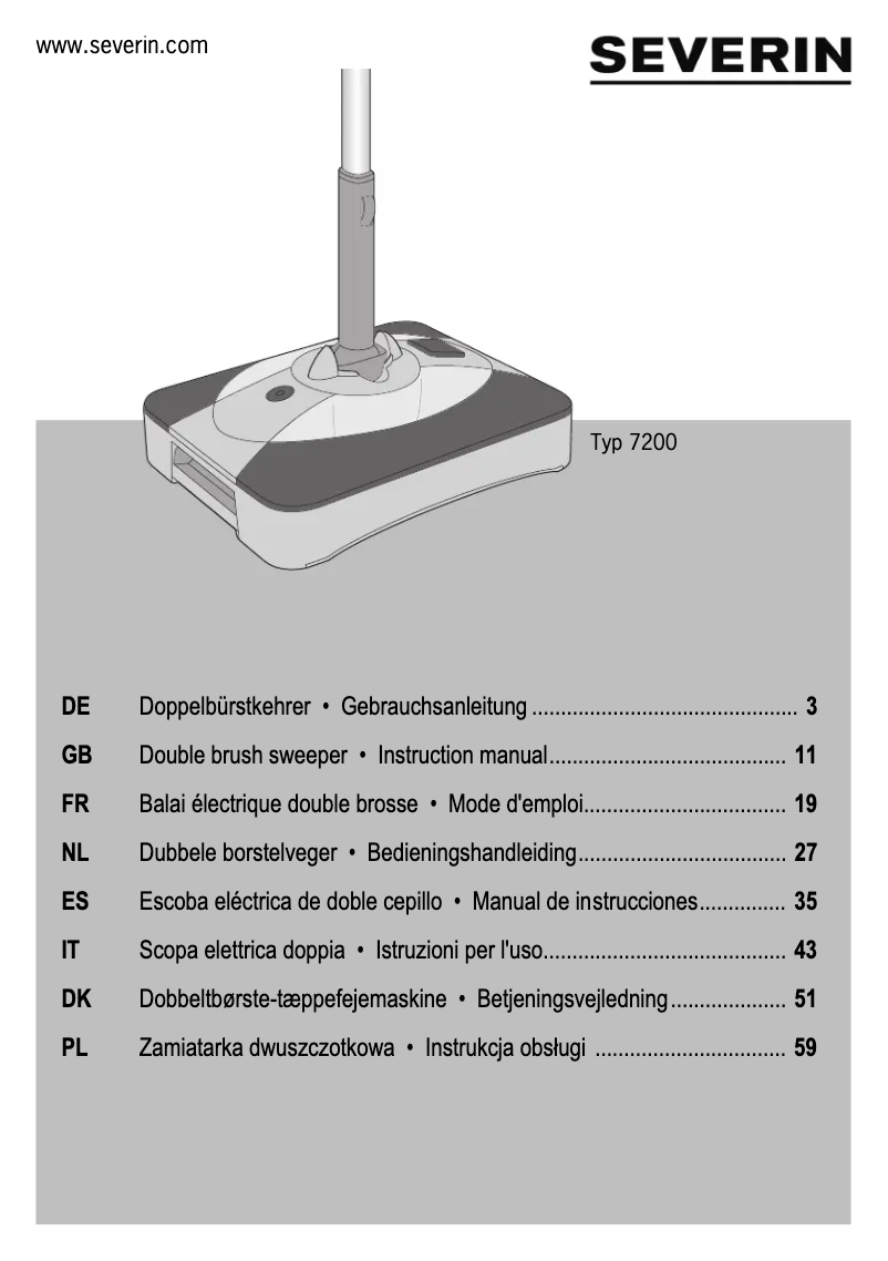 Page 1 of the manual User Manual Severin Lithium Sweeper SQ 7200