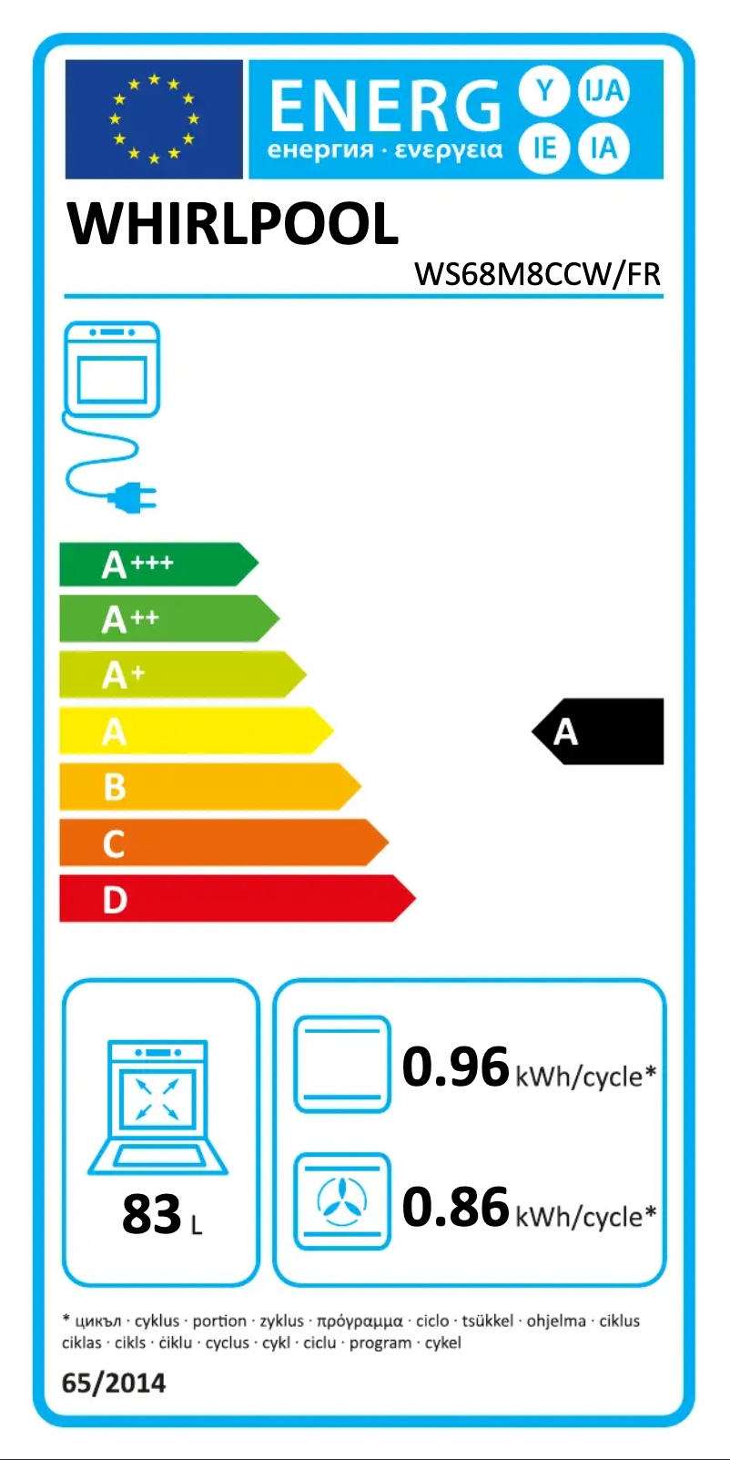 Page 1 of the manual Energy Label Whirlpool WS68M8CCW