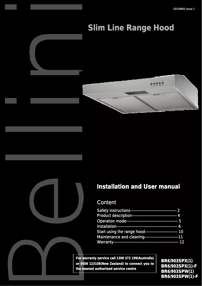 Page 1 of the manual User Manual Bellini BR6/903SPX(1)-F