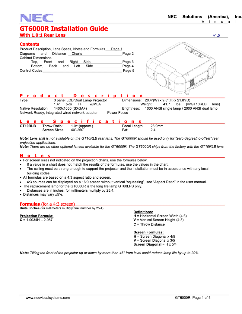 First page image of the manual for GT6000R