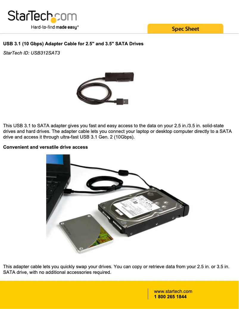 Page 1 of the manual User Manual StarTech.com USB312SAT3