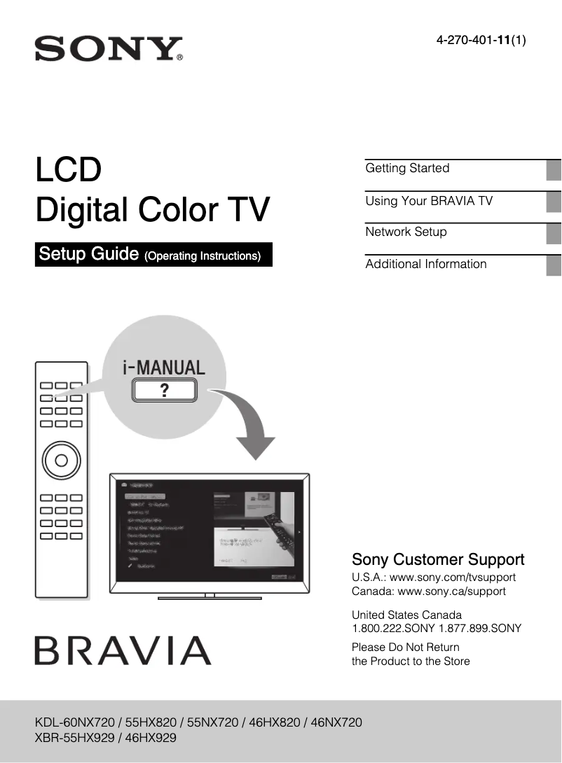 Page 1 of the manual User Manual Sony Bravia KDL-55NX720