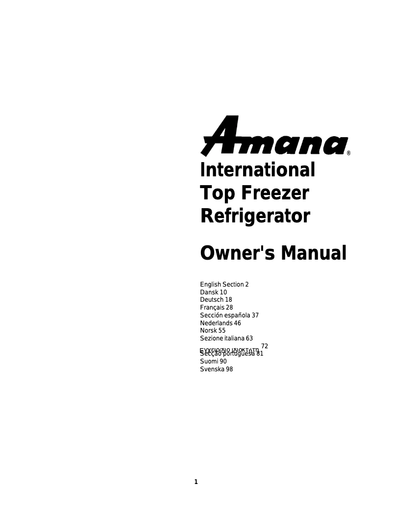 Page 1 of the manual User Manual Amana TR522SL