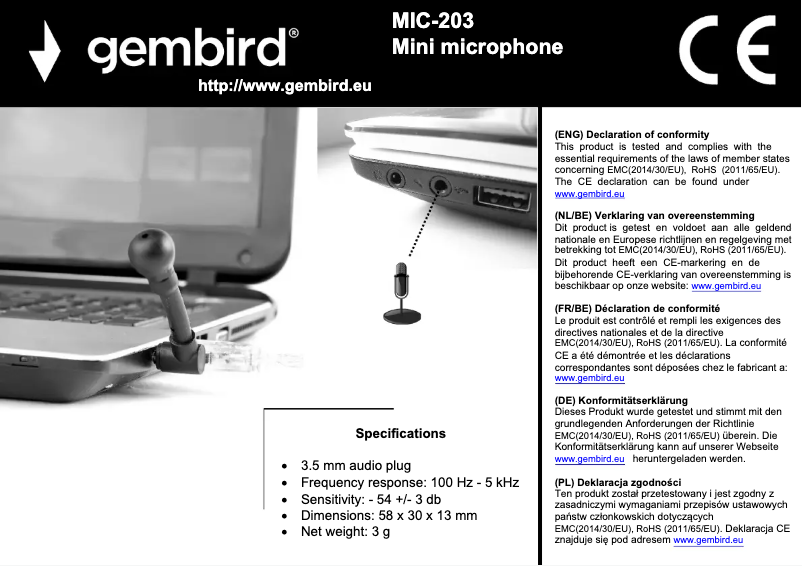 First page image of the manual for MIC-203