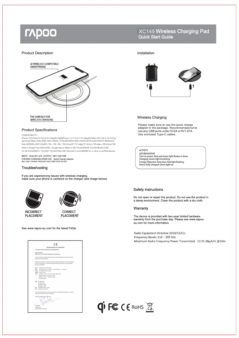 Page 1 of the manual User Manual Rapoo XC145