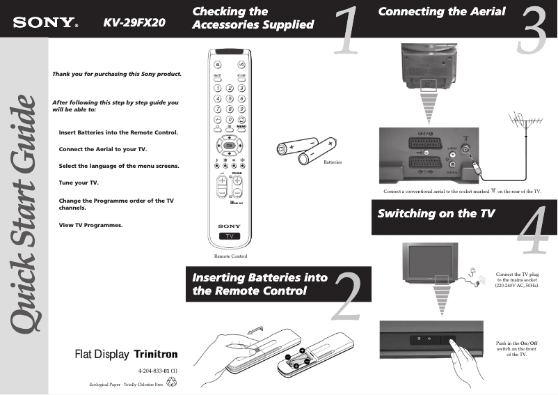 First page image of the manual for KV-29FX20U
