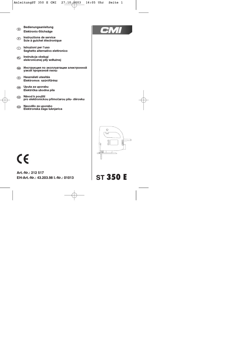 Page 1 of the manual User Manual CMI ST 350 E