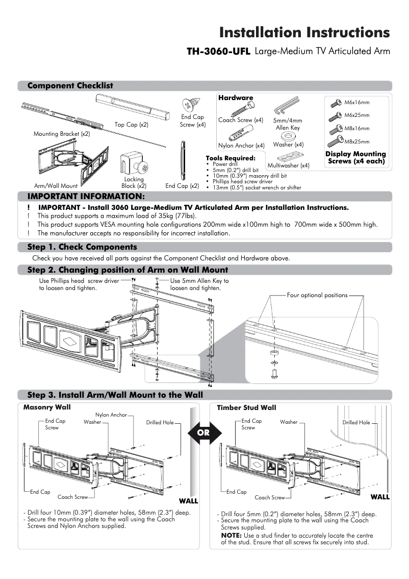 Page 1 of the manual User Manual Atdec TH-3060-UFL