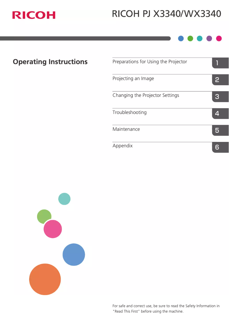 Page 1 of the manual User Manual Ricoh PJ WX3340