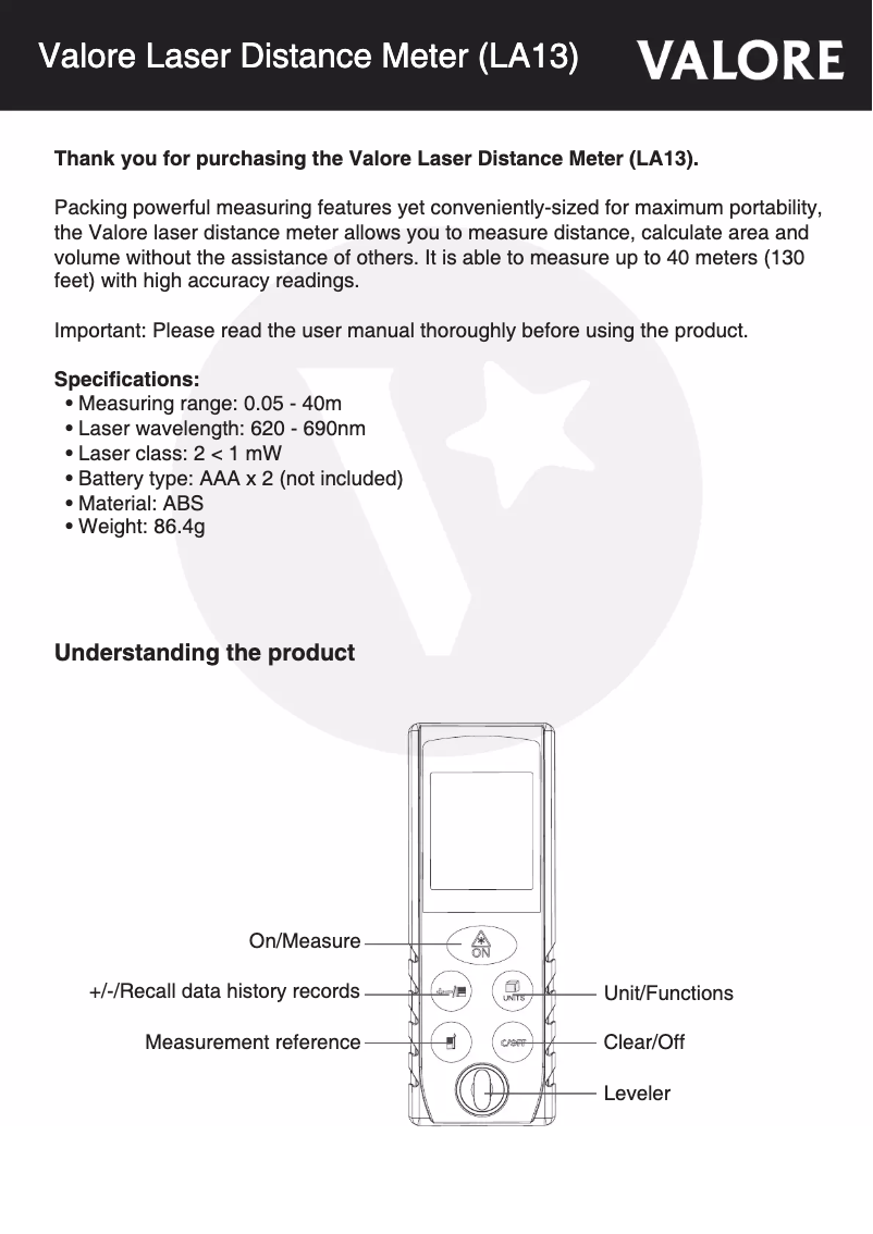 First page image of the manual for LA13