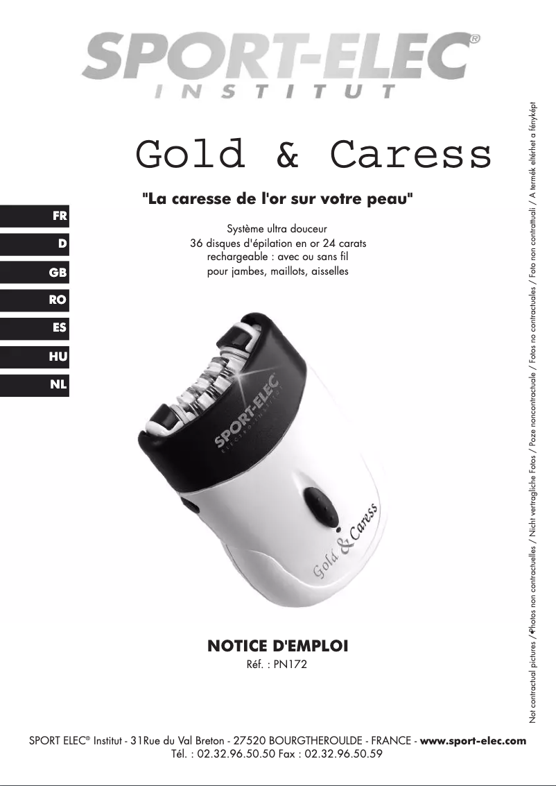 First page image of the manual for Gold & Caress PN172