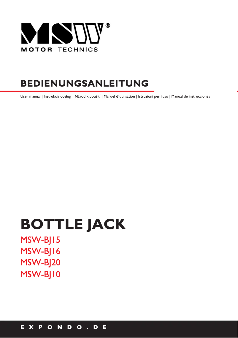 First page image of the manual for MSW-BJ16