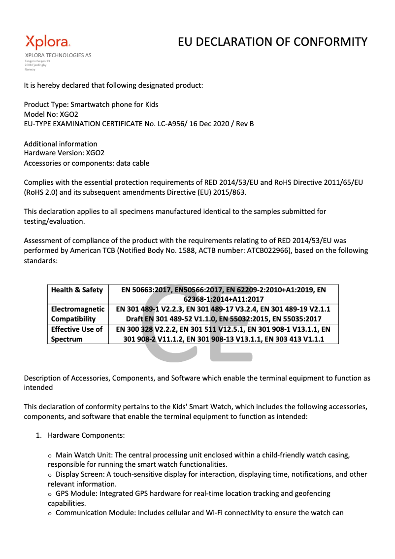 Page 1 of the manual Technical Sheet Xplora XGO2