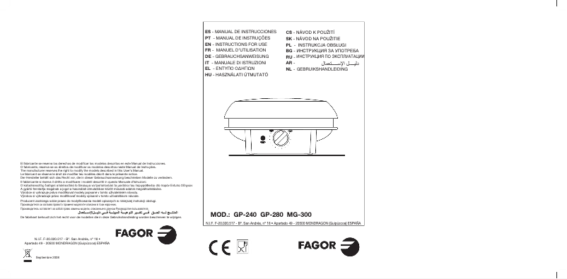 Page 1 of the manual User Manual Fagor GP-280