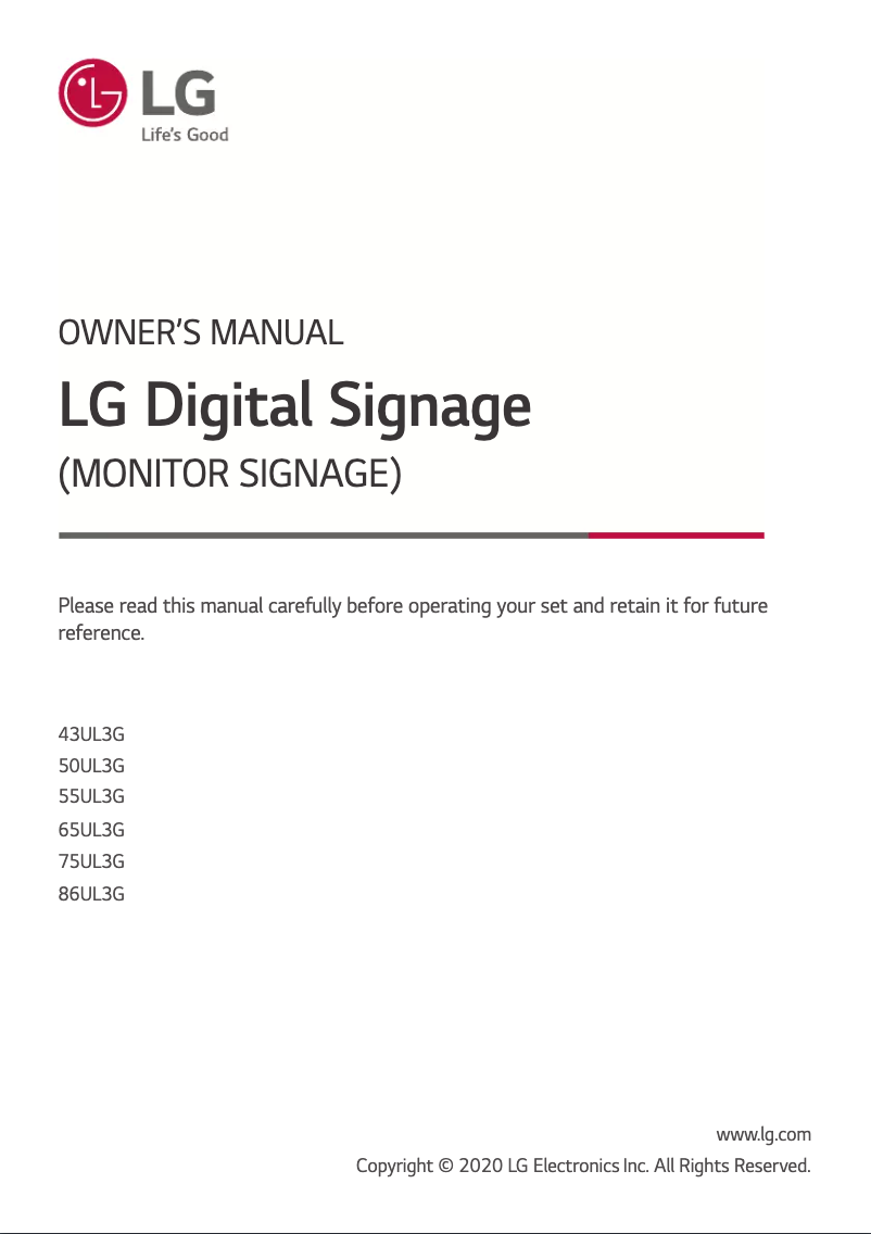 First page image of the manual for 55UL3G