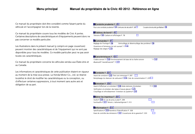 Page 1 of the manual User Manual Honda Civic (2012)