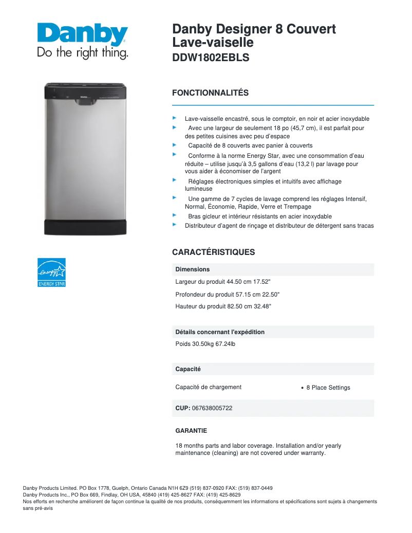 First page image of the manual for DDW1802EBLS