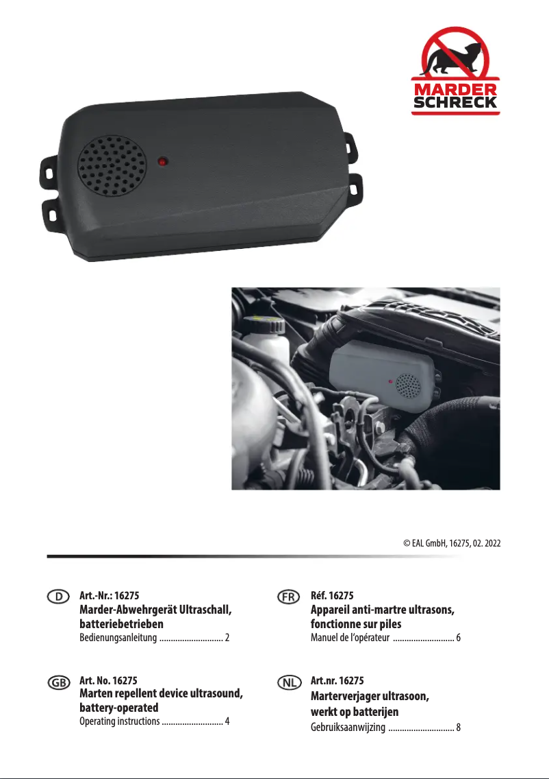 First page image of the manual for 16275