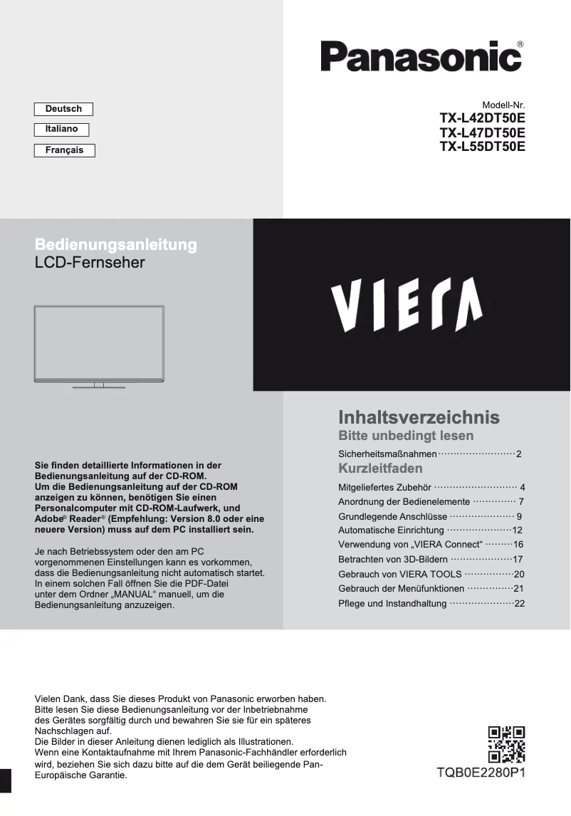 First page image of the manual for TX-L55DT50E