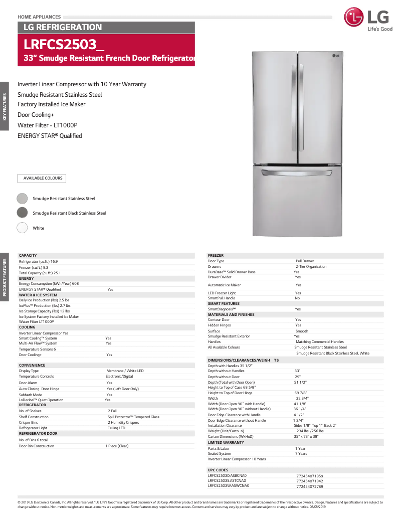 First page image of the manual for LRFCS2503D
