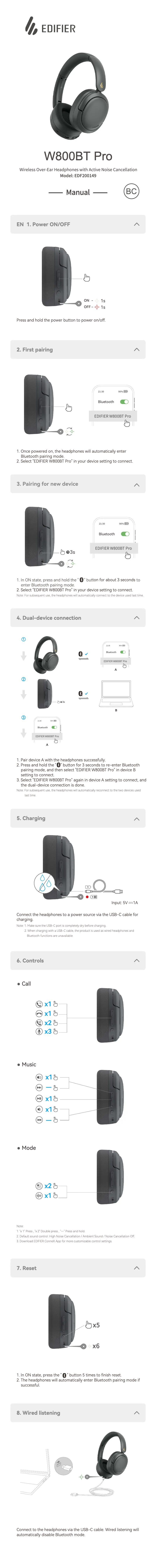 Page 1 of the manual User Manual Edifier W800BT Pro