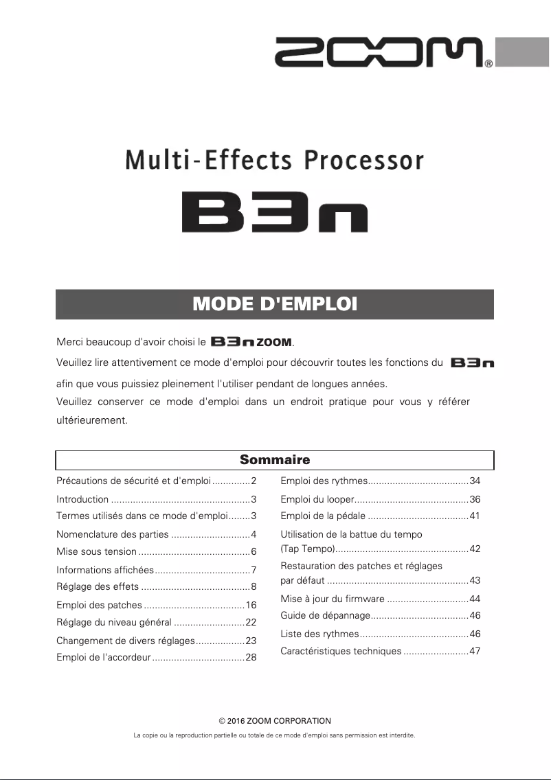Page 1 of the manual User Manual Zoom B3n