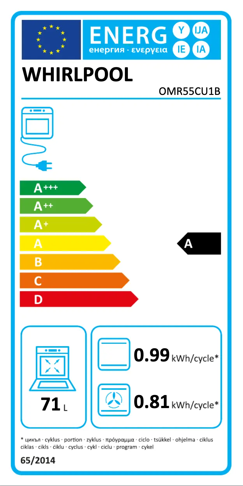 Page 1 of the manual Energy Label Whirlpool OMR55CU1B