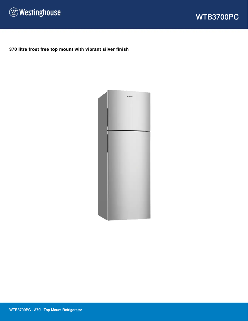 Page 1 of the manual Technical Sheet Westinghouse WTB3700PC