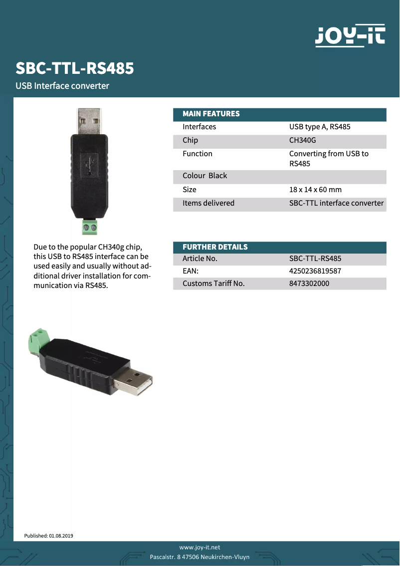 Image de la première page du manuel de l'appareil SBC-TTL-RS485