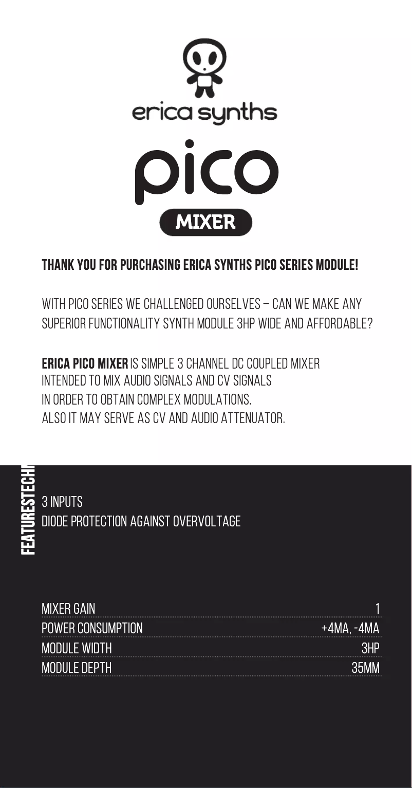Page 1 of the manual User Manual Erica Synths Pico Mixer