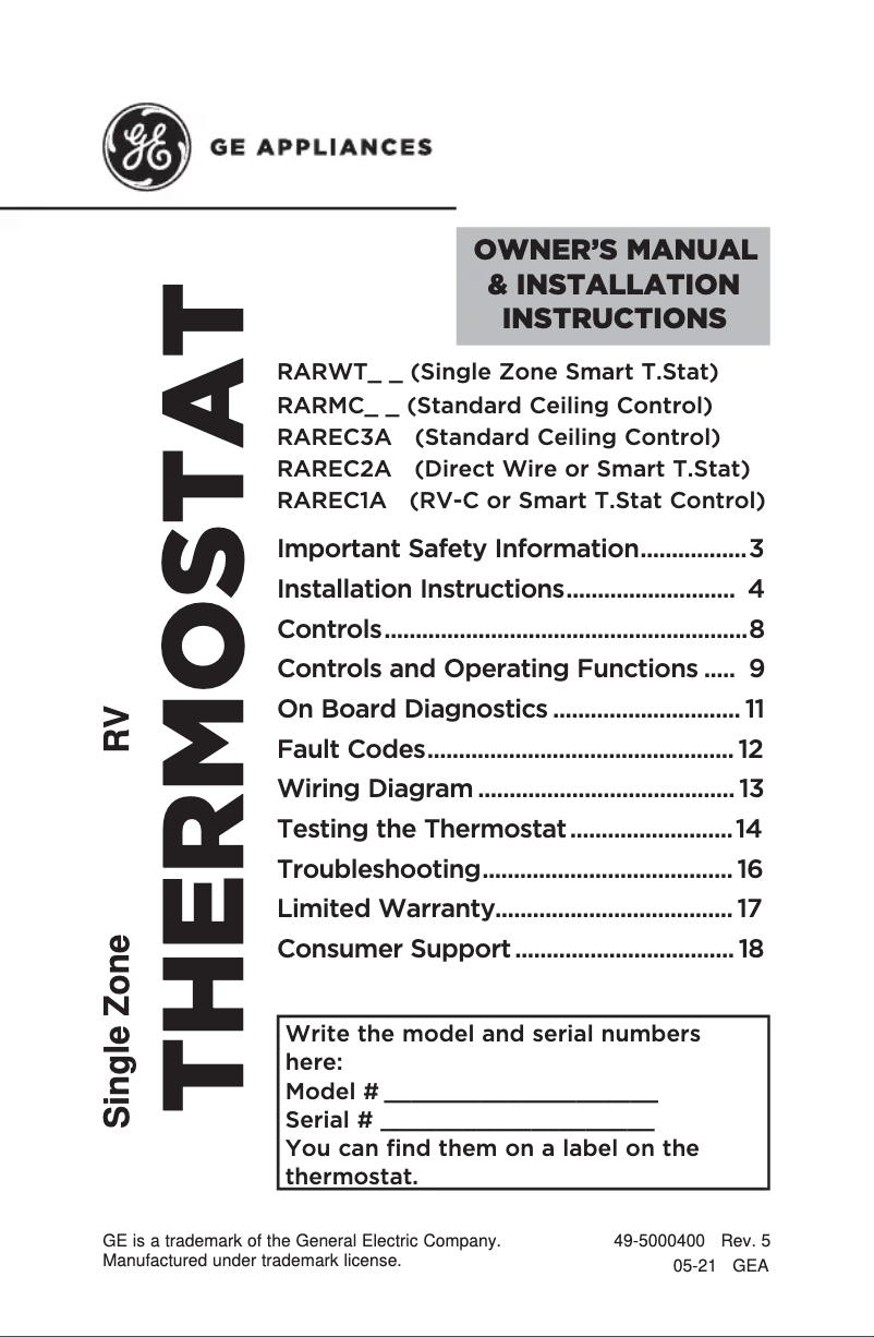 First page image of the manual for RARWT2W