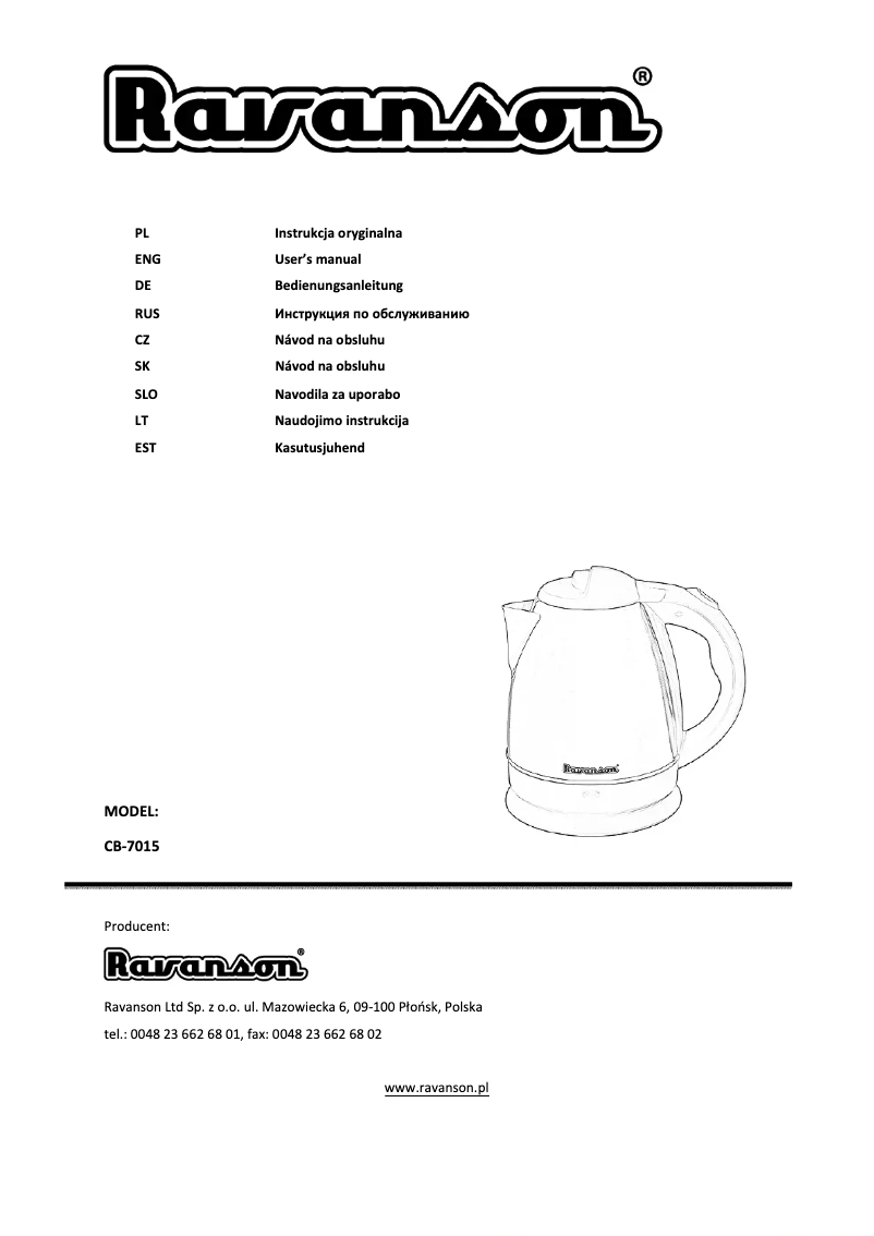 Page 1 of the manual User Manual Ravanson CB-7015