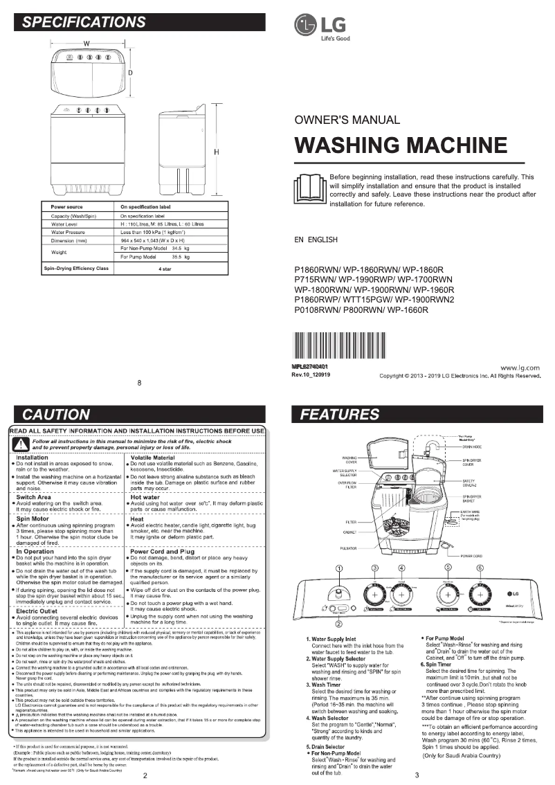 Page 1 of the manual User Manual LG WP17WA