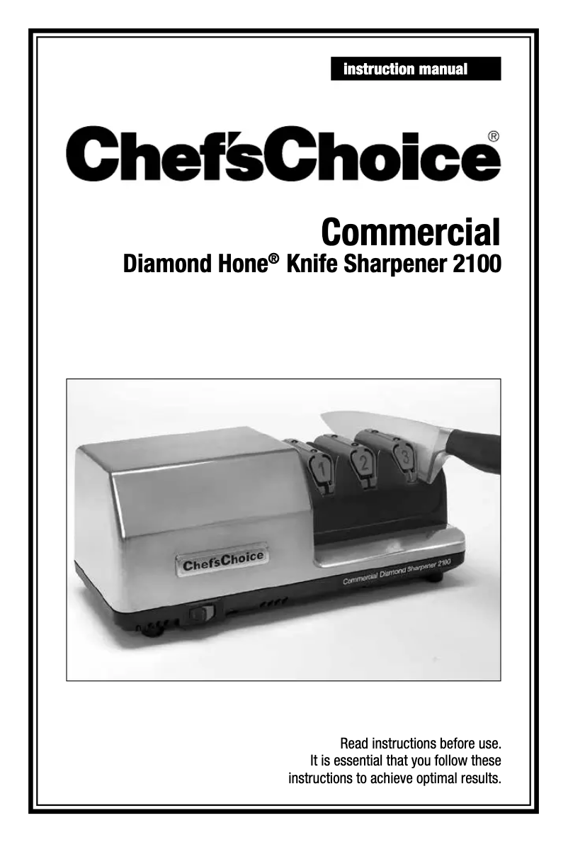 First page image of the manual for Commercial Diamond Sharpener 2100