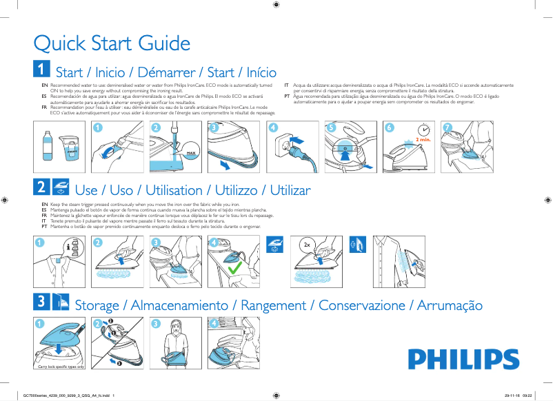Page 1 of the manual Quick Start Guide Philips GC7020