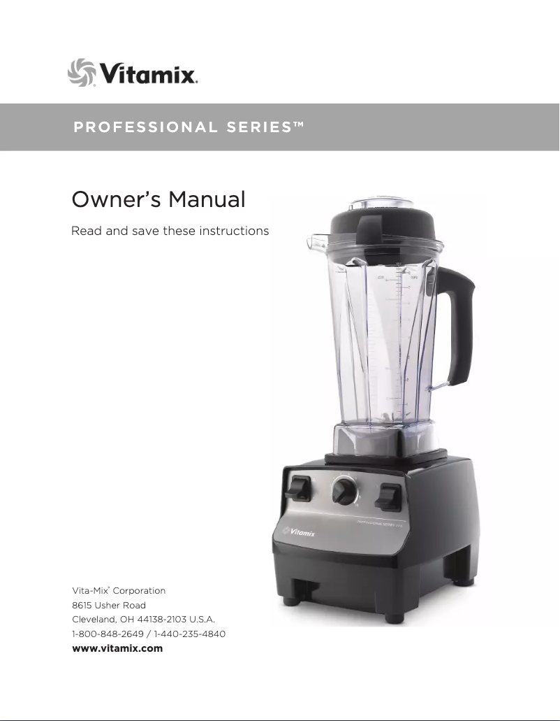 Page 1 of the manual User Manual Vitamix Professional 200